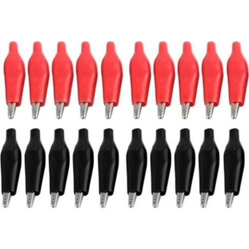 20pcs 28MM Metal Alligator Clip G98 Crocodile Electrical Clamp Testing Probe Meter Black Red with Plastic Boot Car Auto Battery