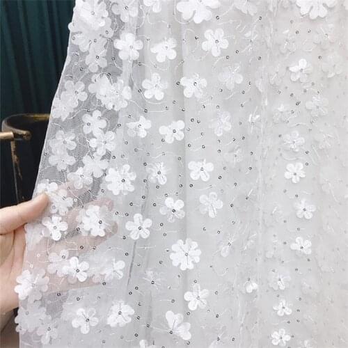3D Flower Off White Lace Fabric Veil Wedding Dress Sewing Accessories 1 yard