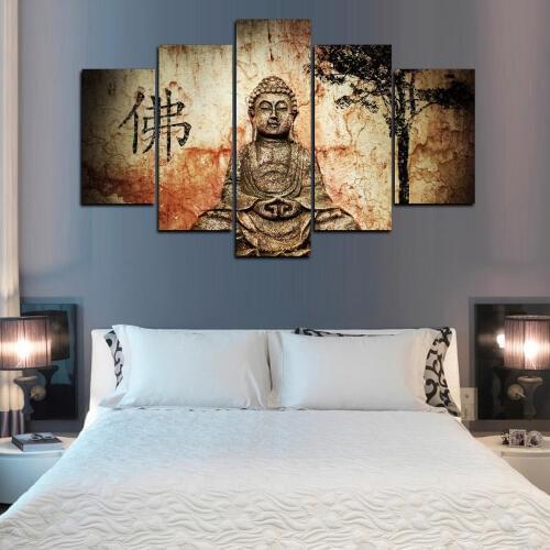 5 Panels Zen Buddha Painting Vintage Poster Print Feng Shui Abstract Canvas Art Wall Picute for Living Room Scandinavian Deco