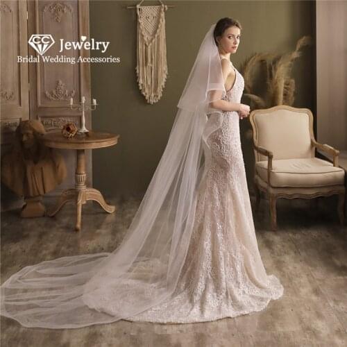 CC Long Veils Wedding Accessories Women Hairwear Engagement Hair Ornaments Cathedral Veil Tulle Double Layer Simple Design V832