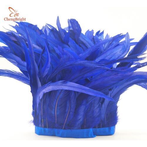 ChengBright 10Yards Sapphire Cock tail feathers Trim Fringe 25-30cm/10-12inch Width Decorative Craft Feather Trim Feather Ribbon
