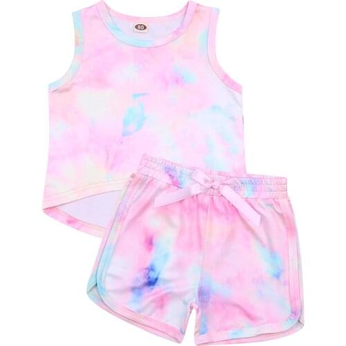 Citgeett Summer Kids Baby Girls Clothes Set Tie Dye Print Sleeveless Tops and Shorts Clothing