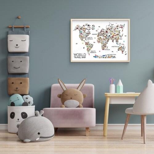 Childrens World Map, Educational World Map, Safari Map, Animal World Map, Kids Travel Map, Map of the World, Globe Print