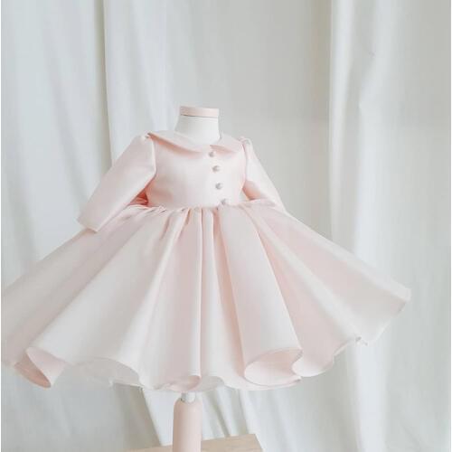 Long Sleeve Baby Girl Dress Bow Baptism Dress for Kids Princess 1 year Birthday Party Wedding Gown Baby Christening Clothing