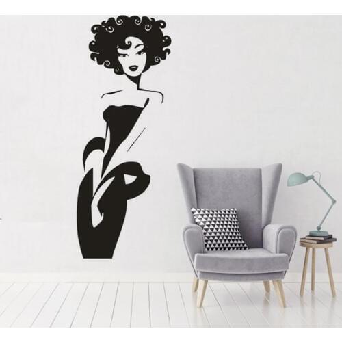 Elegant Lady Wall Art Decal Beauty Studio Decoration Sexy Women Design Vinyl Wall Sticker Night Dress Girl Murals AZ720