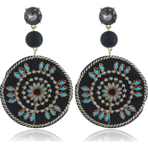 Ethnic Embroidery Earrings Fashion Jewelry Creative Round Big Dangle Earrings Female 2018 Gift