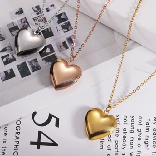 Find Me New Stainless Steel Heart Photo Box Pendant Necklace For Women Jewelry Accessories