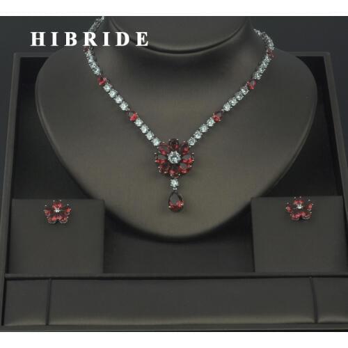HIBRIDE 4 Color Available Elegant Flower Design Rhinestone CZ Pave Necklace Earring Sets For Women Jewelry Sets Gifts N-299