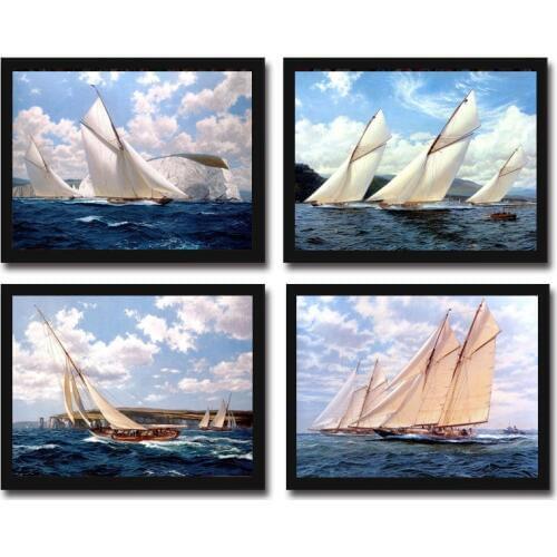 Cotton no frame classical sailing blue sea scenery canvas printings oil painting printed on cotton wall art decoration picture