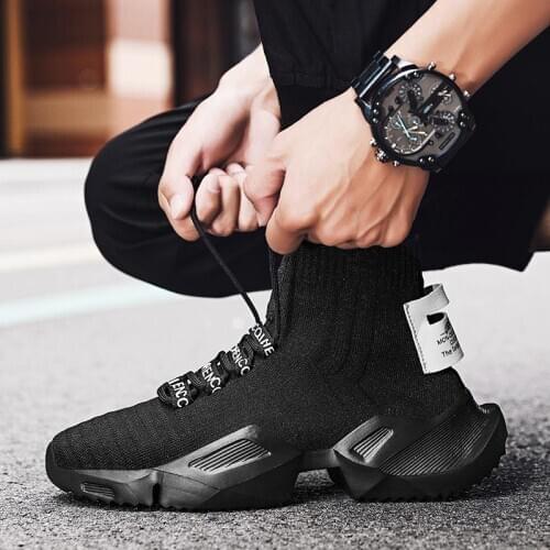 Big Size High-top Hard-wearing 2020 Mens Shoes Sport Mens Sneakers Socks High Sports Shoes Man Running Black Knit Zapato E-552