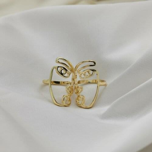 Youvanic 2pcs Cute Abstract Face Ring Gold Color Kunckle Rings Set For Women Punk Minimalist Couple Ring Bague Fashion Jewelry