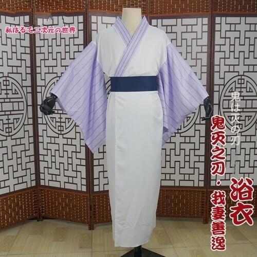 Anime Demon Slayer Cosplay Costume Kimetsu no Yaiba Agatsuma Zenitsu Kamado Tanjirou Hashibira Inosuke Kimono Halloween Yukata
