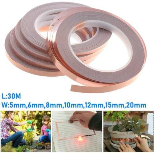 30M Adhesive Conductive Copper Slug Foil Tape Repellent Guitar Pickup Adhesive Tape Anti-static Single-sided Super Repair Crack