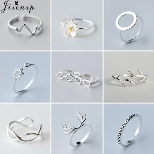 2021 New Trendy Silver Color Ring Jewelry Simple Geometric Round Heartbeat Deer Antlers Open Rings for Women Girls Bithday Gift