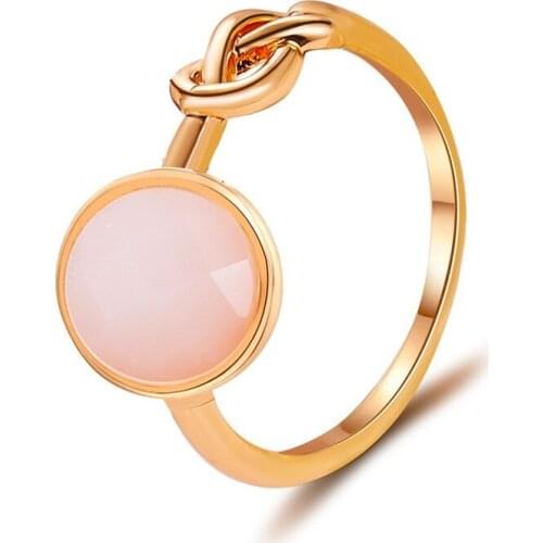Gold Color Round Ring Ladies Simple Inlaid Transparent Crystal Tail Ring Jewelry Luxury Stainless Steel Ladies Knotted Ring