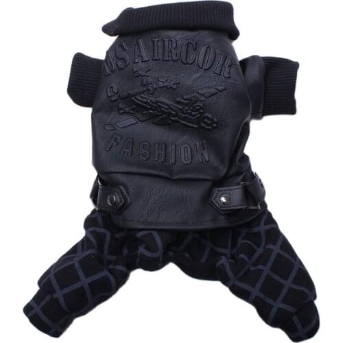 New Pet Dog PU Faux Leather/Jean Jumpsuit Letters Design Cat Puppy Coat Jacket Winter Warm Clothes Apparel Outfit 6 Sizes