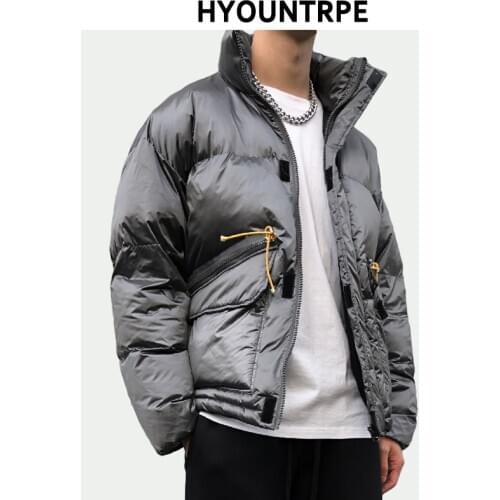 Hip Hop Jackets Parka Solid Color Streetwear Mens Windbreaker Harajuku Winter Cotton Padded Jacket Coats Warm Outerwear Hipster