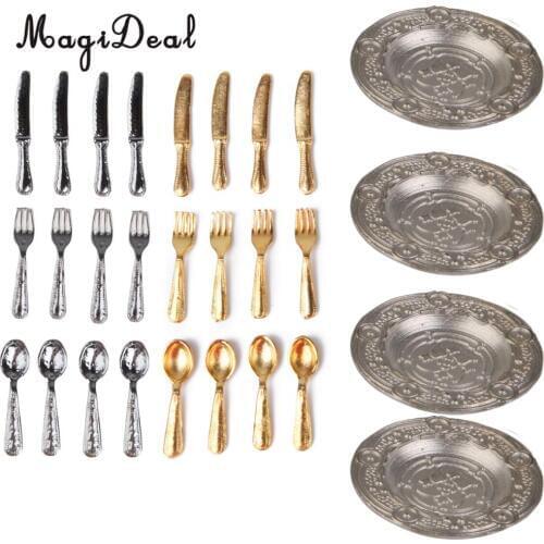 MagiDeal 12Pcs/Set 1/12 Dollhouse Miniature Stainless Steel Tableware Kitchenware Kids Children Pretend Play Kitchen Toys DM001