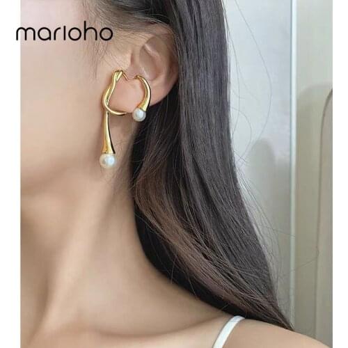 Marioho Irregular Geometry Pearl Ear Cuff Earrings punk Clip Top Non Pierced Gothic No Hole Rare Earring For Women Jewelry Gift