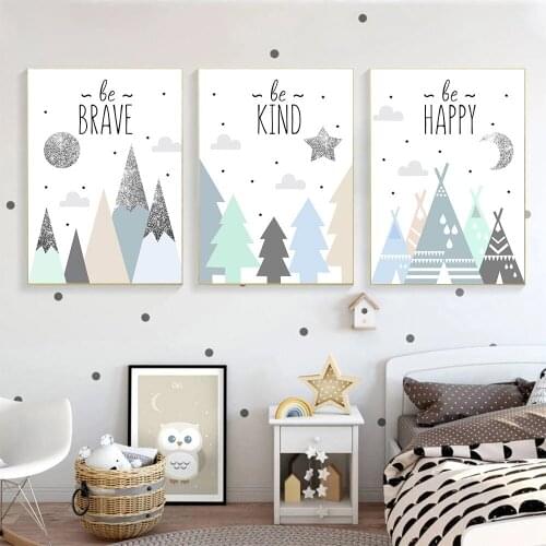 Cartoon Star Cloud Mountain Canvas Painting Nursery Print Sun Moon Child Wall Art Poster Nordic Wall Pictures Kids Room Decor