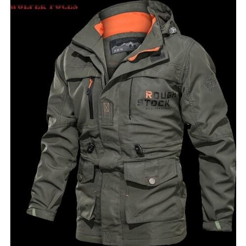 2021 Outerwear Mens Spring And Autumn Outdoor Windbreaker Loose Large Medium Length Leisure Sports Multi Pocket Work Jacket Men