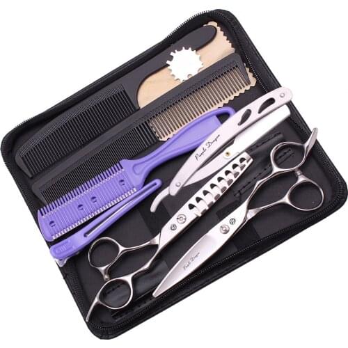 Haircut Set 6" Purple Dragon JP 440C Flat Scissors Professional Hairdressing Scissors Barber Thinning Shears Styling Tool 9022