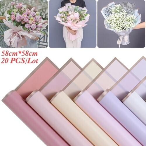 Flower Wrapping Paper Gold Edges Waterproof All Occasions Bouquet Wrap, 20 Sheets, 22.8"x22.8"