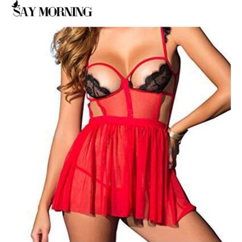 SAY MORNING Sexy Sleepwear Fashion Women Cute Sexy Lingerie Hollow Temptation Lace Underwear Erotict Camisola Plus Size S-3XL
