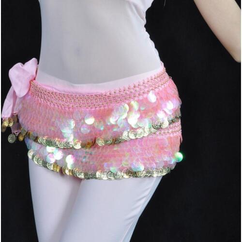 2018 Belly Dance Dancing Hip Scarf Belt Dancer Costume Sequins 220pcs Coins Golden Belt 10 Colors