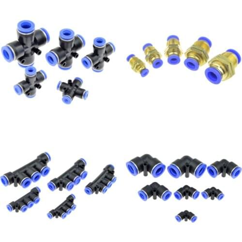 Air Pneumatic Connector Elbow Cross 2 4 5 Way Bulkhead Push In Pipe Fitting 6mm 8mm 10mm 12mm Air Water Hose Tube Quick Coupling