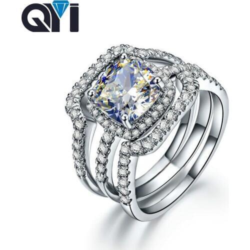 QYI Engagement Rings 925 Sterling Silver 3 Ct Cushion Cut Sona Simulated Diamond Lady Bridal Ring Jewelry Gifts