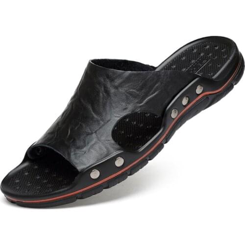 Mens Leather Sandals Men Fashion Casual Shoes Outdoor Beach Shoes Light Waterproof Sandals Large 38-48 Men Home Slippers