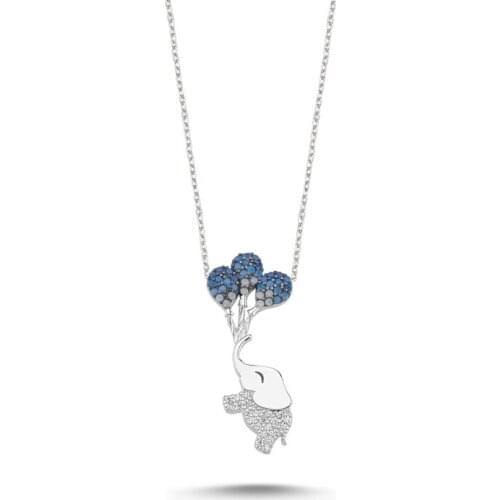 Silver 925 Set Blue Scales Nano Stone Balloon & Elephant Pendant