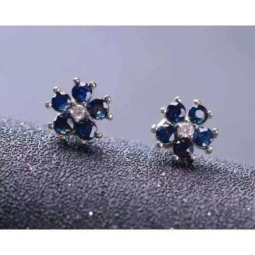 Natural sapphire stone earrings 925 silver Natural gemstone earring for women personality Flowers Earrings for annivesary