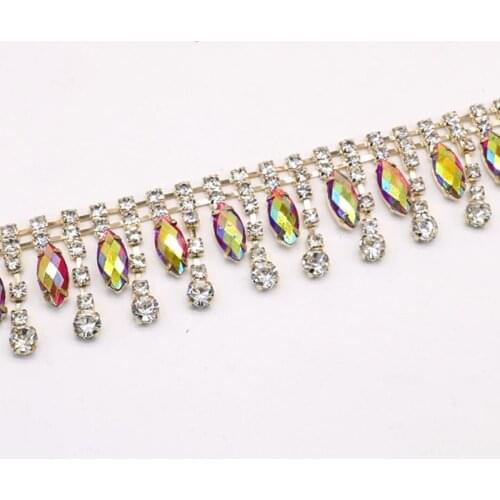 10Yards Tassel Fringe Glass Cup Chain Trim Strass Crystal Rhinestone Trim Bridal Applique Patches Sewing on Clothes