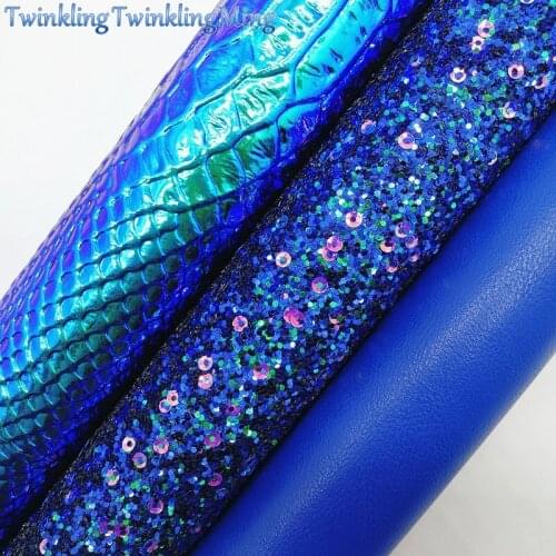 BLUE Glitter Fabirc, Faux Leather Fabric, Snake Synthetic Leather Fabric Sheets For Bow A4 21x29CM Twinkling Ming XM632