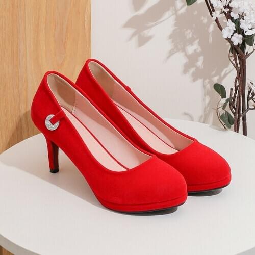Fashion Heeled Shoes Women Round head Casual Thick Medium Heels Office Party Wedding Shoes Large Size 43 Ladies Dress Pumps 39