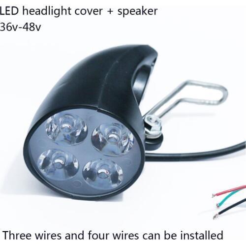 36V 48V eBike Light Scooter Lamp Electric Bicycle 4 LED Front Headlight Ultra-Bright Spotlight with Horn