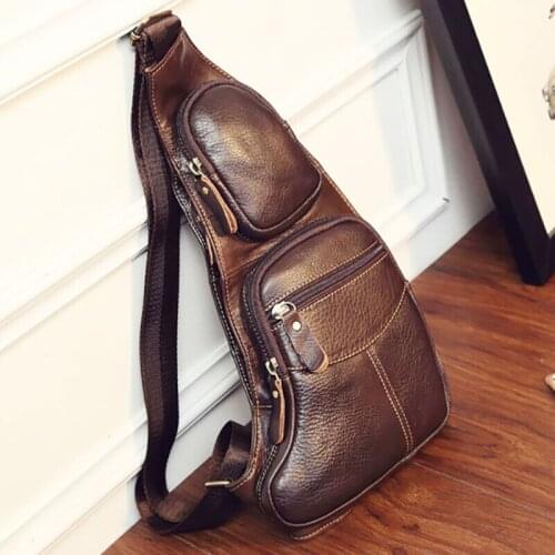 Vintage Leather Chest Bag Men Fashion Travel Backpack Crossbody Shoulder Bag High-Capacity Waterproof Personality