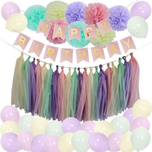 Macaron Color Party Balloons Happy Birthday Banner Pastel Party Decorations Supplies for Birthday Wedding Graduation Baby Shower