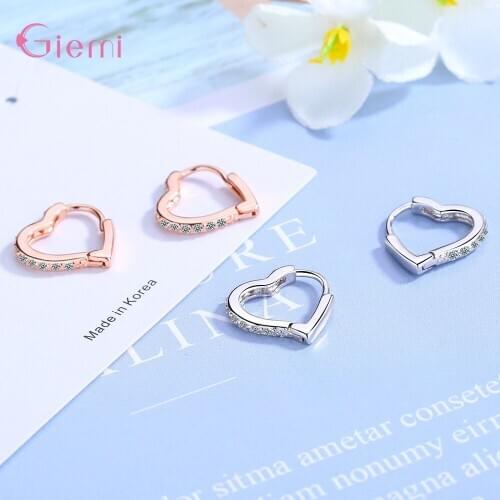 High Quality Genuine 925 Sterling Silver Heart Shape Hoop Earrings Jewelry Accessory For Women Wedding Birthday Party