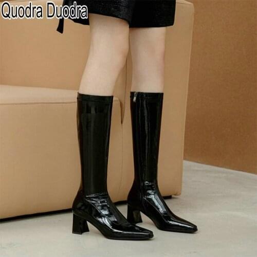 Boots new Winter Autumn Women solid shoes Thick High Heels Fashion Party chunky zipper modern Genuine Leather big size 39 41