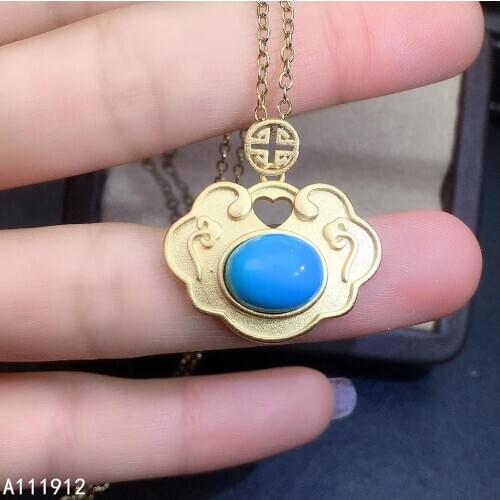 KJJEAXCMY fine jewelry natural blue Turquoise 925 sterling silver women pendant necklace chain support test lovely