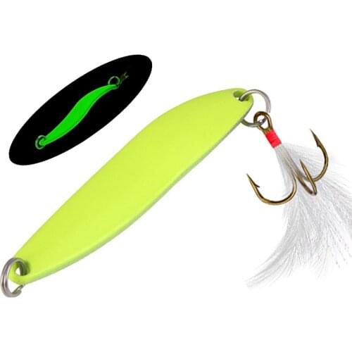 1PCS Metal Luminous Spoon Bait Spoon Baits With Feathers Hooks Wobbler Bass Pesca Tackle Winter Ice Artificial Fishing Baits