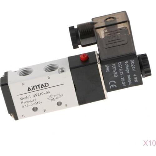 10pcs/lot 4V210-08 Solenoid Valve 5 Way 2 Position Pneumatic Air-Operated 1/4 BSPT 24V