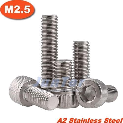 500pcs/lot M2.5(2.5mm) A2 Stainless Steel Allen Blots Hex Socket Head Cap All Thread Screws Metric DIN912