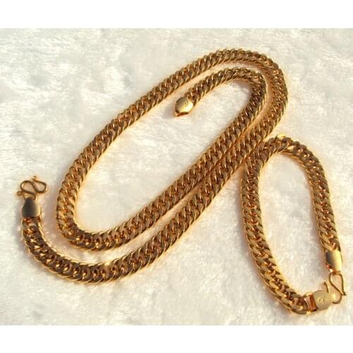 Noble 24k yellow solid gold GF necklace 23.6INCH chain bracelet 8.26INCH concentrated sets FREE SHIPPING