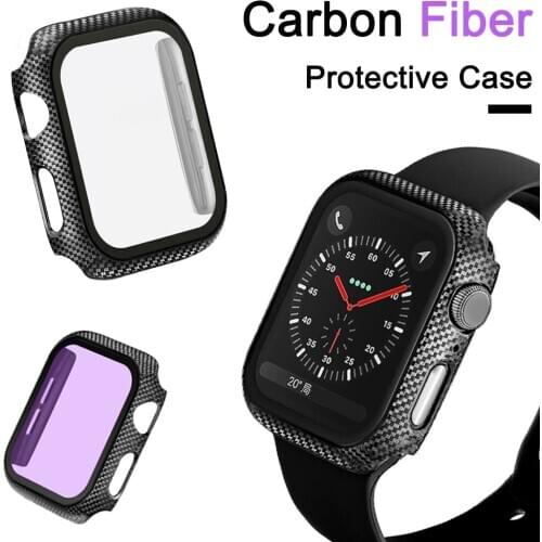 For Apple Watch Series 6/SE/5/4/3/2 Cover Carbon Fiber+Glass Film Case Full Protective Bumper for iWatch 44mm 40mm 42/38mm Shell