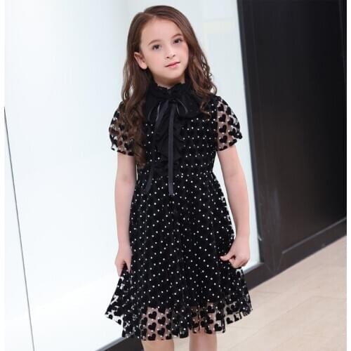 Kids Dresses for Girls Teenage Girl Party Costumes Short Sleeve Black Dress 7 8 9 10 11 12 13 14 years