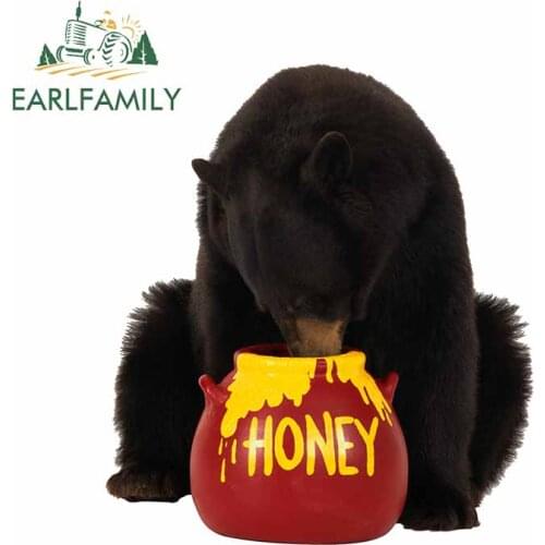 EARLFAMILY 13cm x 11.6cm for Brown Bear Drinking Honey Graphics Car Stickers Waterproof Vinyl Decals Refrigerator Decoration